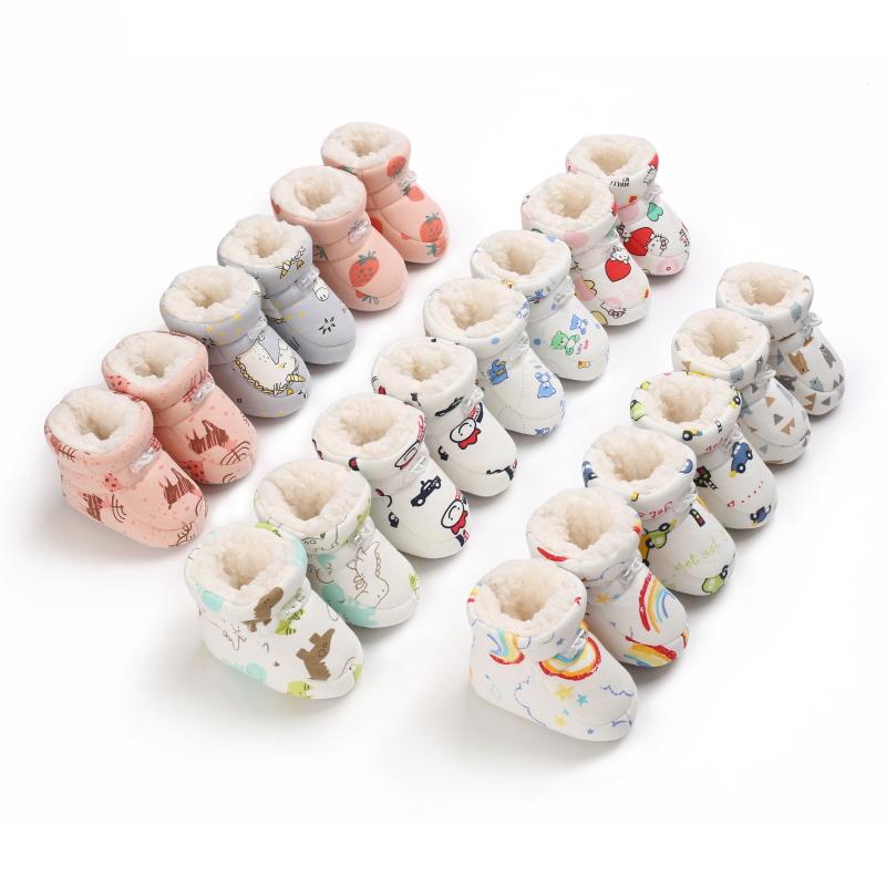 

Boots Baby Non Slip Toddler Shoes Winter Male Infant Female Cotton Snow Multicolor Cartoon Middle Tube 0-18 Months, Black;grey