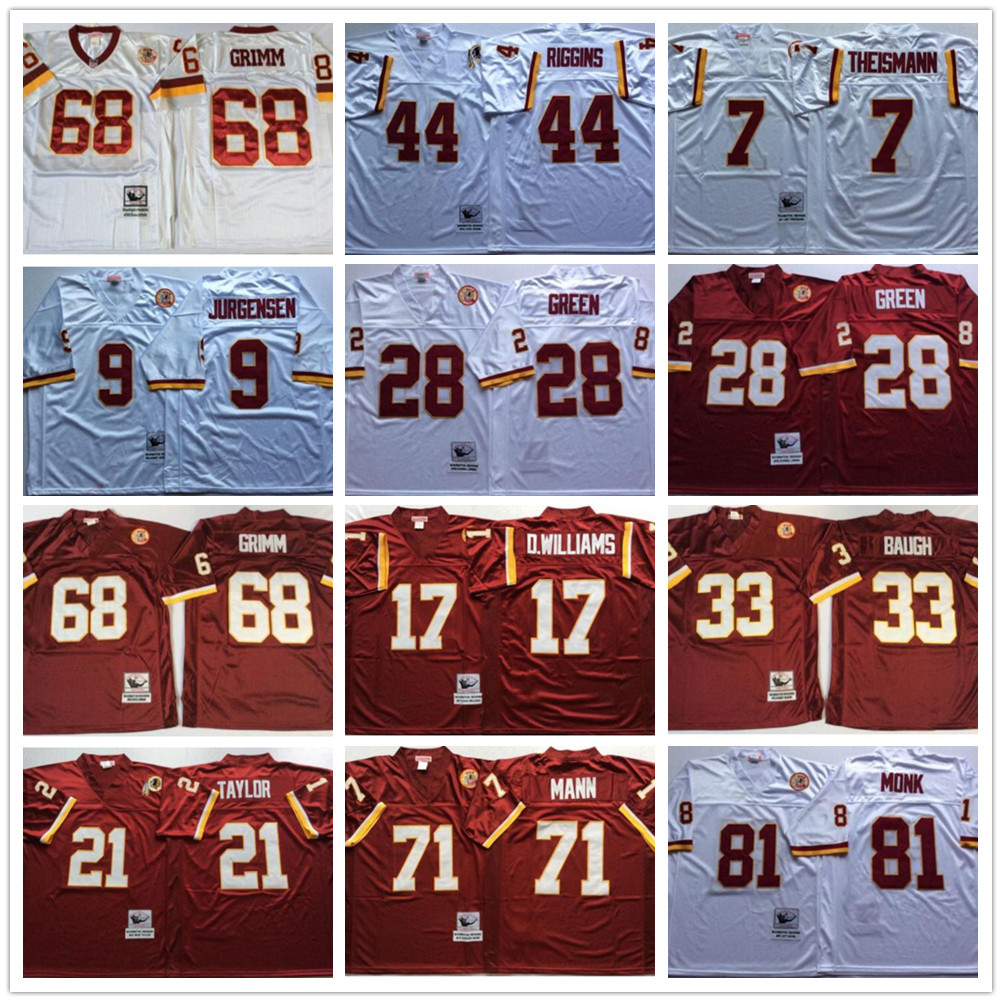 

NCAA Foobtall 44 John Riggins 28 Darrell Green 21 Sean Taylor Jerseys 71 Charles Mann 17 Doug Williams Red White Stitched Man Vintage, As shown in illustration