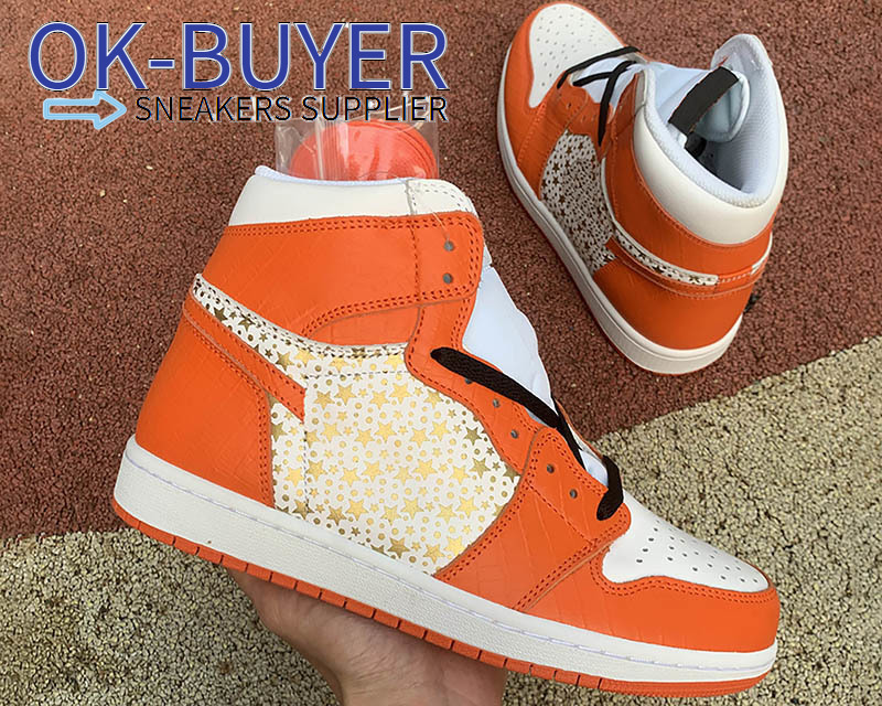 

2021 High Quality Jumpman 1 Women's Basketball Shoes Men's Stars Orange Sports Sneaker With Box, #1
