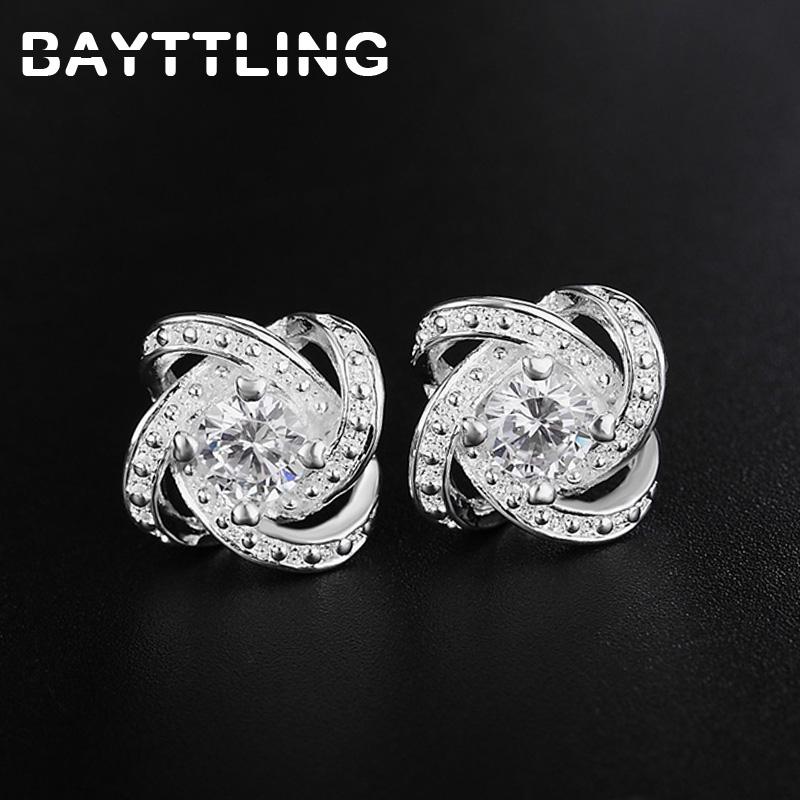 

Stud BAYTTLING 925 Sterling Silver 15MM Exquisite Flower Zircon Earrings For Women Fashion Christmas Jewelry Gifts, Golden;silver
