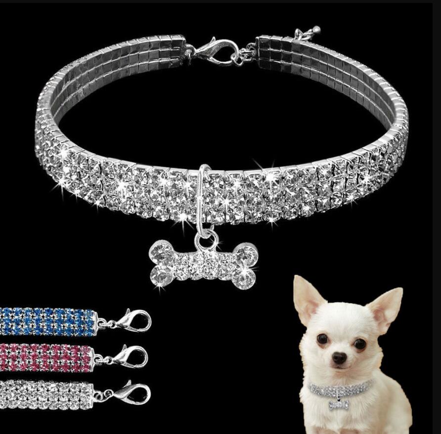 

Bling Rhinestone Dog Collar Crystal Puppy Pet Cat Dog Collars Leash For Small  Dogs Mascotas Accessories S M L