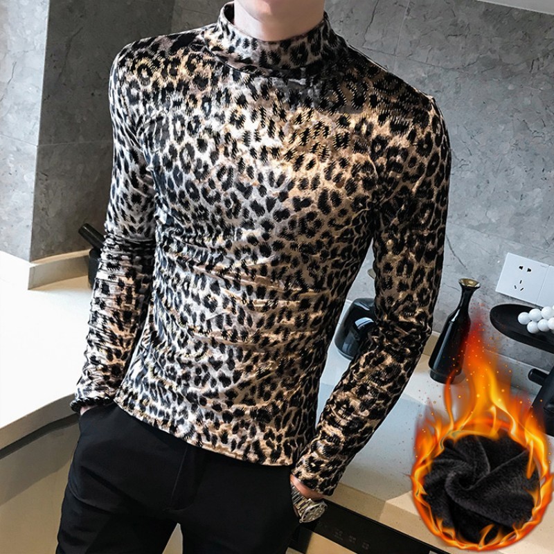 

2021 New Mais Tamanho 5xl-m Outono Inverno Moda Sexy Leopardo Impresso Manga Longa T-shirts Para Homens Roupas Simples Fino Ajuste Casual Qu, As the photo show