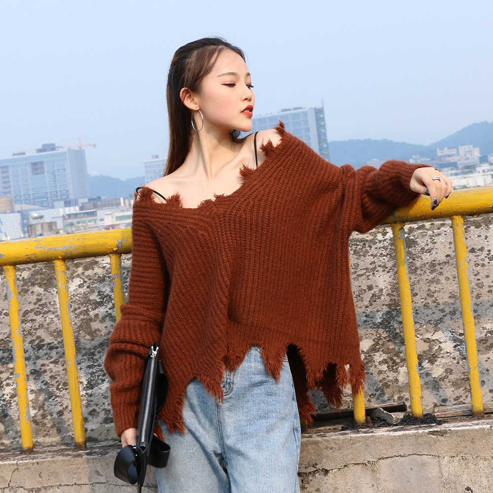 

Autumn Winter Pullovers Sweater Women Sexy V Neck Knitted Jumper Long Sleeve Casual Warm Female Top 210608, Brown