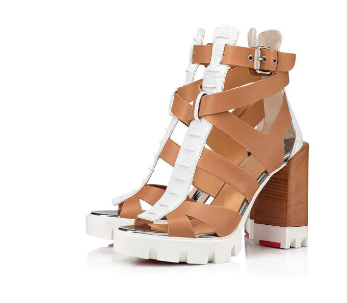 

2021 summer new ladies sandals thick heels red soles nude straps fashion trend all-match female high hels Sandal And Belt 100 mm, Black