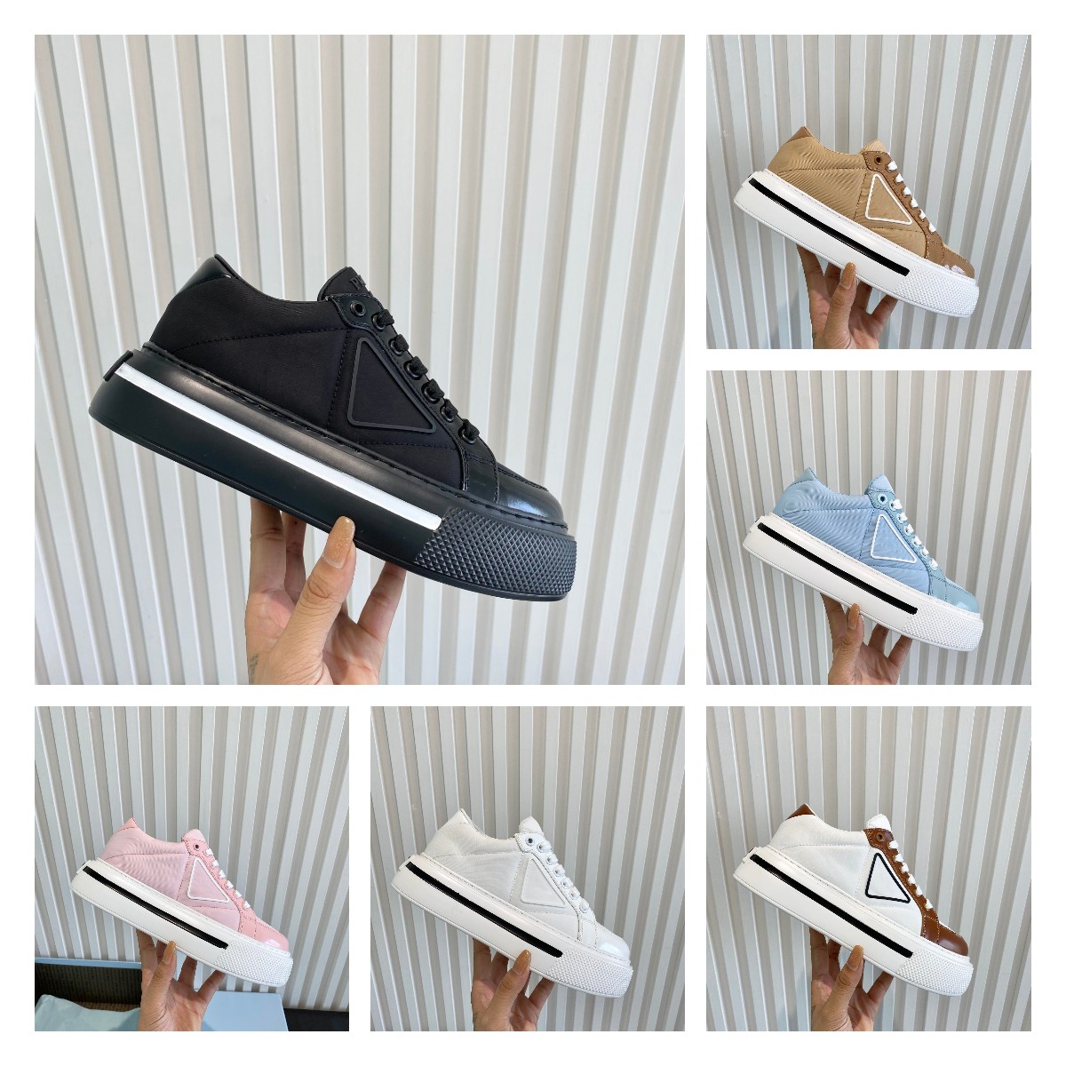 

Luxury Designer casual sports lace-up solid color women shoes Double Wheel Nylon Gabardine Movement non-slip comfortable size 35-40, Photo color