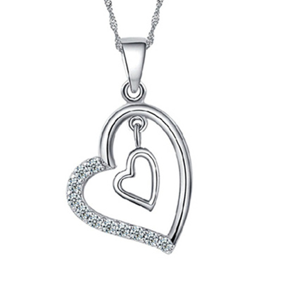 

Double Diamond Heart necklace hearts pendant necklaces chain women children wed fashion jewelry will and sandy
