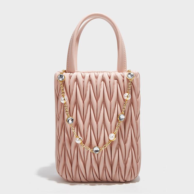 

Evening Bags Fashion Ruched Quilted Women Handbag Designer Rhinestone Pearl Chain Shoulder Crossbody Luxury Small Tote Female Purse 2022