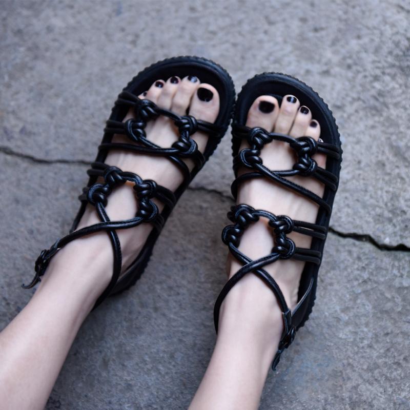 

Sandals Artmu Original Women 2021 Summer Beach Genuine Leather Cross Tied Flats Shoes Leisure Ladies, Black