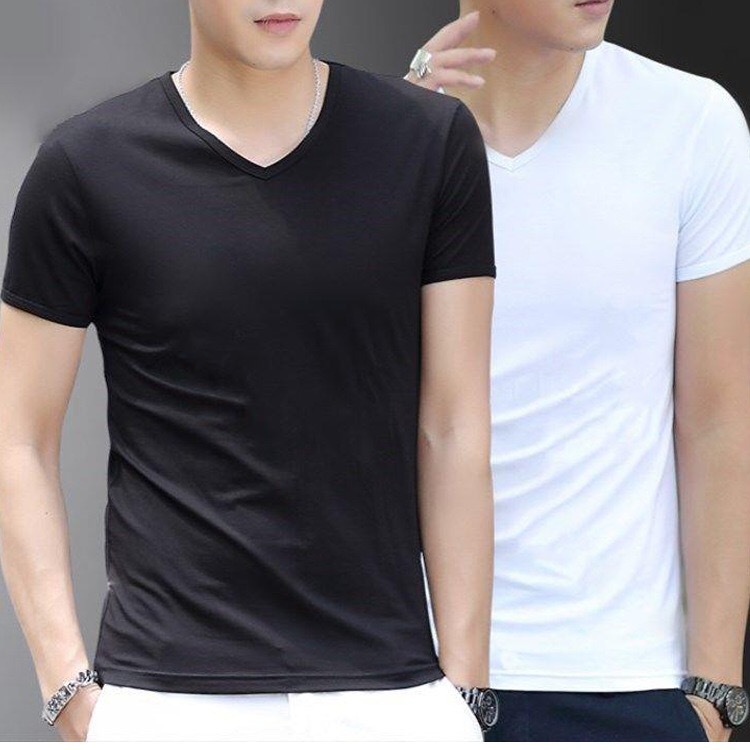 Men's Clothing t shirts Summer Basic WhiteT shirt for mens V-Neck Cotton Casual Short-sleeved White Black Gray Stylish Casual Gym Tops Tee