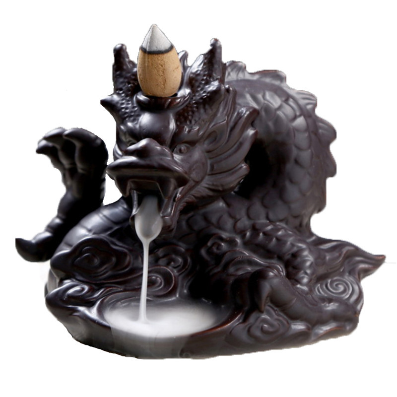 

Ceramic Traditional Chinese Dragon Incense Cones Holder Porcelain Backflow Incense Burner Smoke Waterfall Censer Home Decor