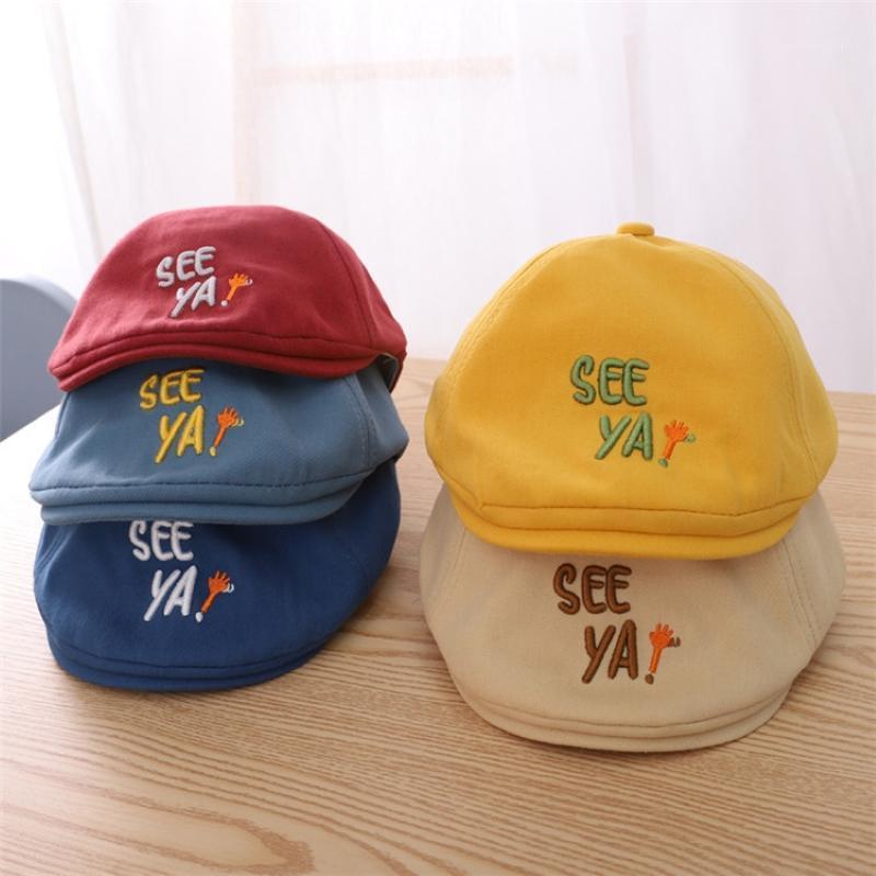 

Spring Autumn Cartoon Baby Boy Girl Solid Color Letter Cap Beret Hats For Babies Toddler Kids Hip-Hop Sun Baseball Caps Berets
