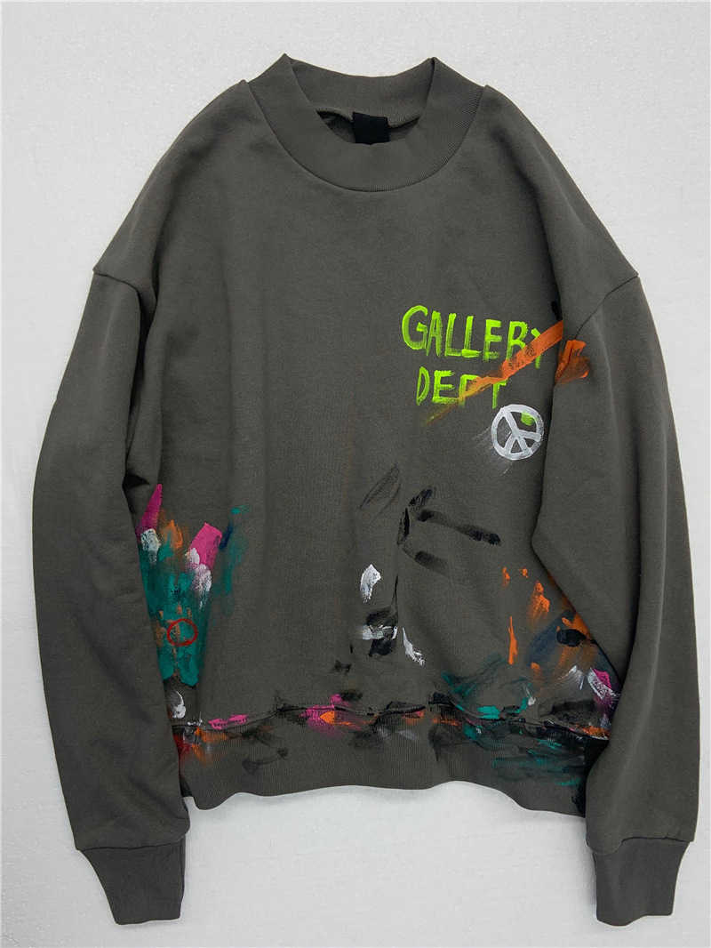 

hand painted Spoof ink splashing hand graffiti black brown gray men' and women' loose Terry round collar sweater