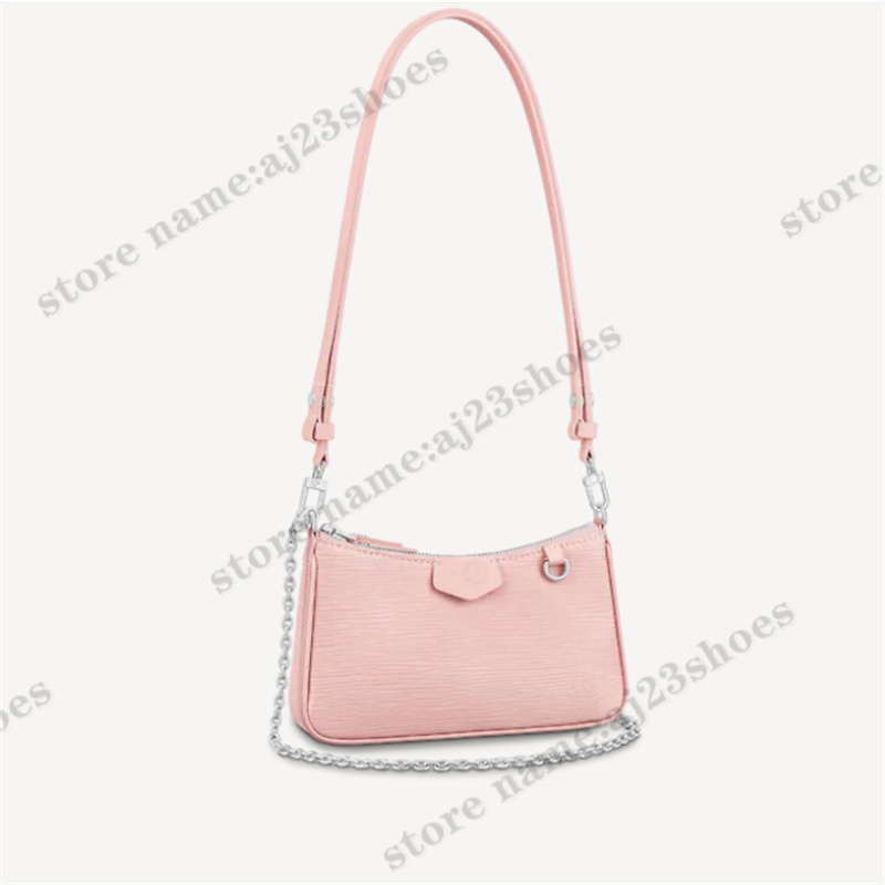 

Easy Pouch on Strap Crossbody Bag Rose Ballerine Pink M80483 embossed supple grained leather Zip Designer Bags, 01
