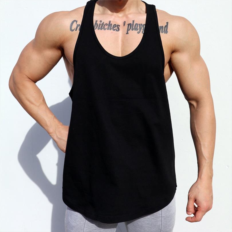 

summer loose men running cotton vest gyms sleeveless shirt slim fit tank workout training man singlet, White;black
