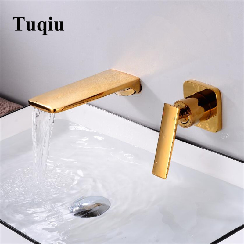 

2021 New Gold Bathroom In-wall Black Waterfall Faucet Basin Mixer Tap Set Combination Blanoir 1eq3