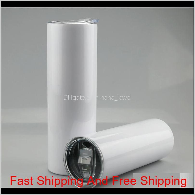 

20Oz 30Oz Blank Sublimation Straight Tumblers Stainless Steel Blank White Skinny Cup With Lid And Plastic Straw Sea Shipping Cca12593 Dwygj