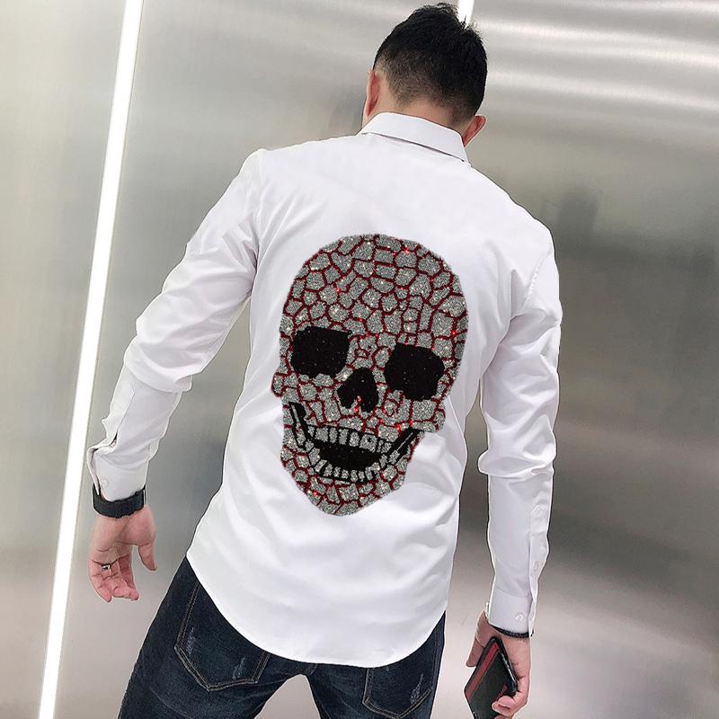 

Spring Lapel Design Shirts Brand Drill Skull Style Business Formal Long Sleeve, Black