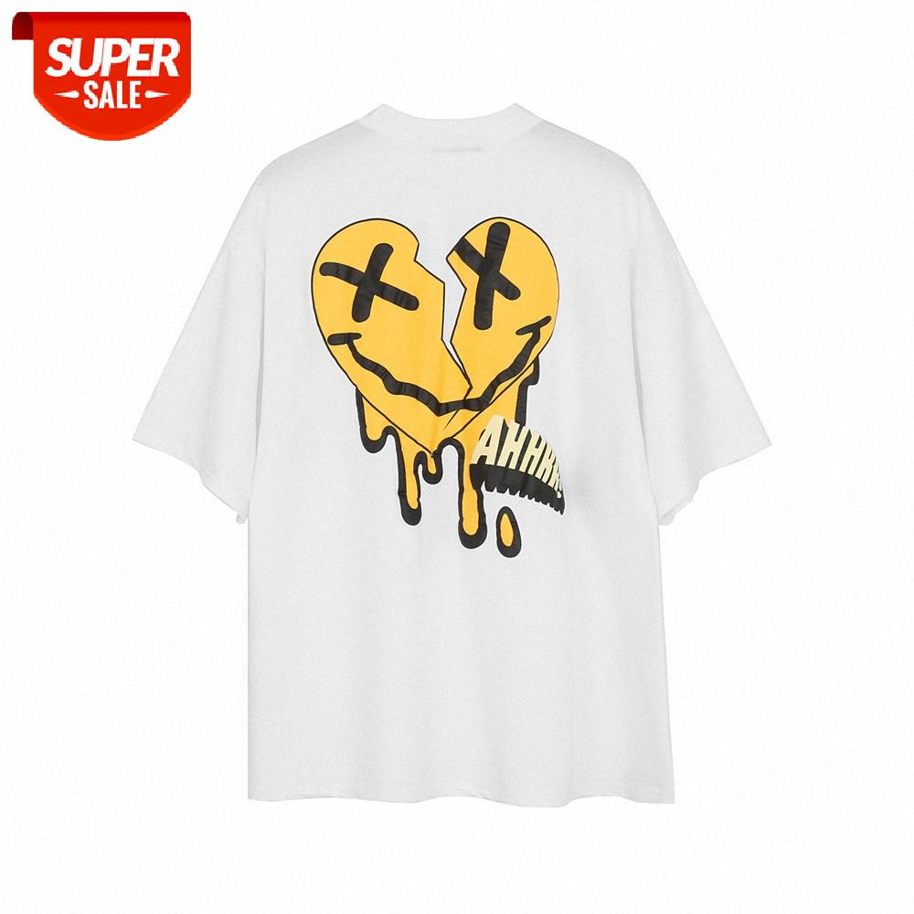 

Fun Love Print Short Sleeve T-shirt Men's Street Flow Loose Half Round Neck Five-point #Ji7p, White;black