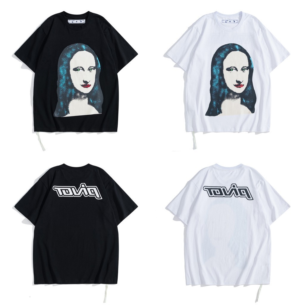 

Off style Mona Lisa Head Short Sleeve Trendy Pullover Round Neck Men's and Women's Matching T-shirt, Black