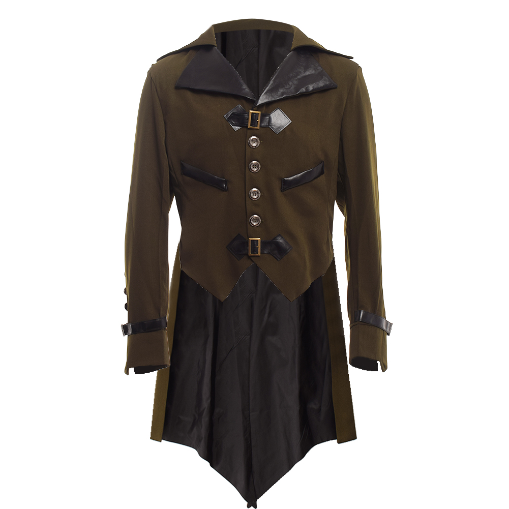 

Men Halloween Costumes Steampunk Style Jacket Vintage Renaissance Tailcoat Aviator Swallow-Tailed Coat Trench, Black