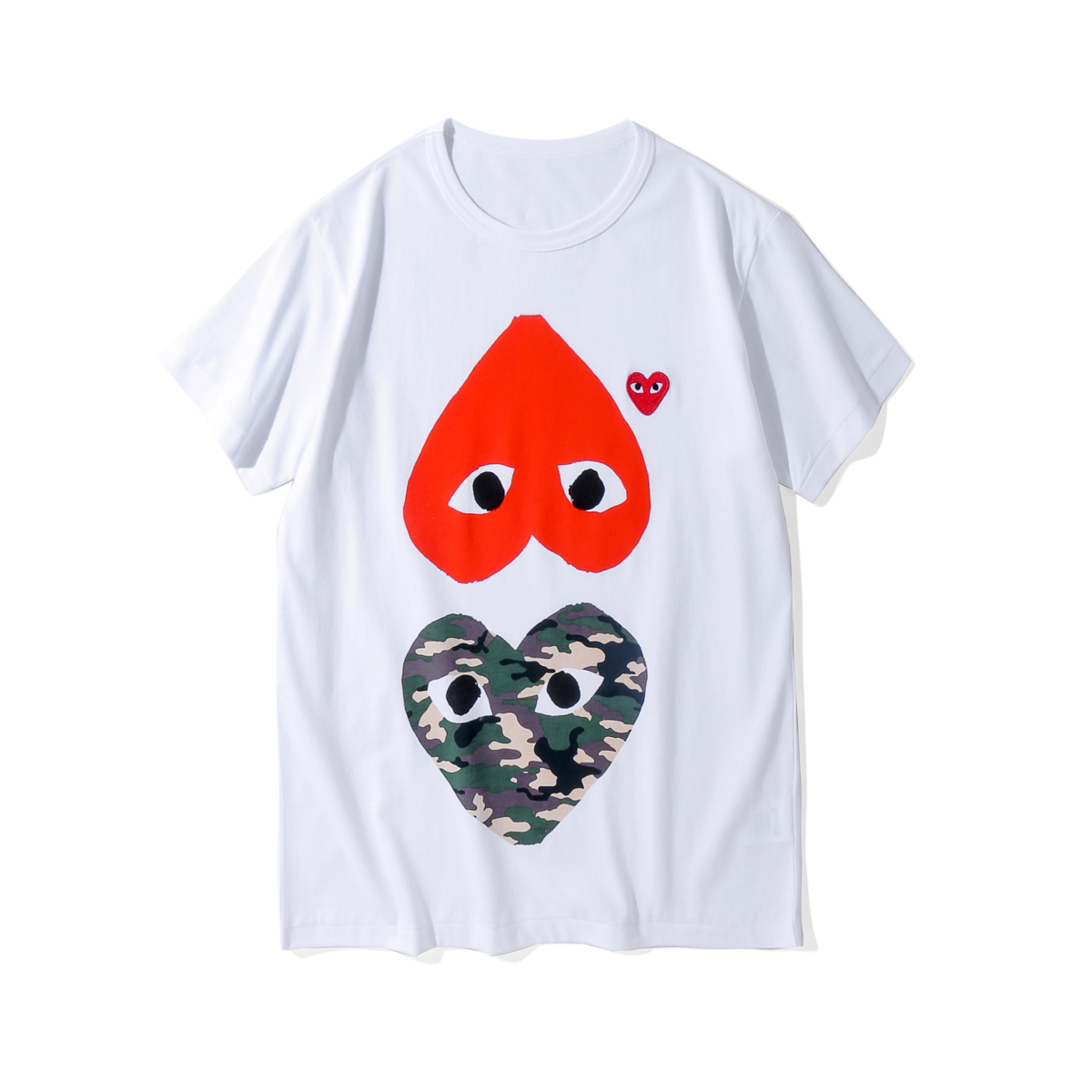 

Top quality 22 color Summer Unisex Men T Shirts Women fashion Printed embroidery Double Camouflage Black red heart play GARCONS Men's c, White;black