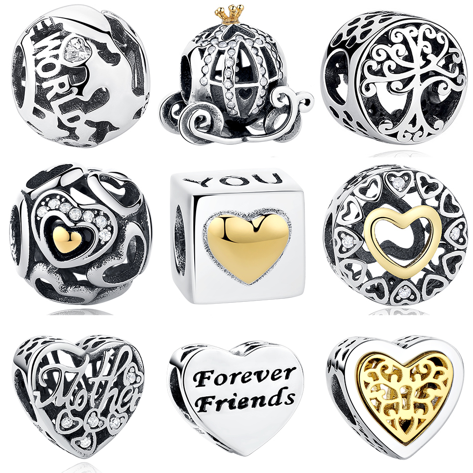 

925 Sterling Silver European Cinderella Pumpkin Carriage Charm Gold Crown Beads Fit Original Charm Bracelet DIY Jewelry Q0531