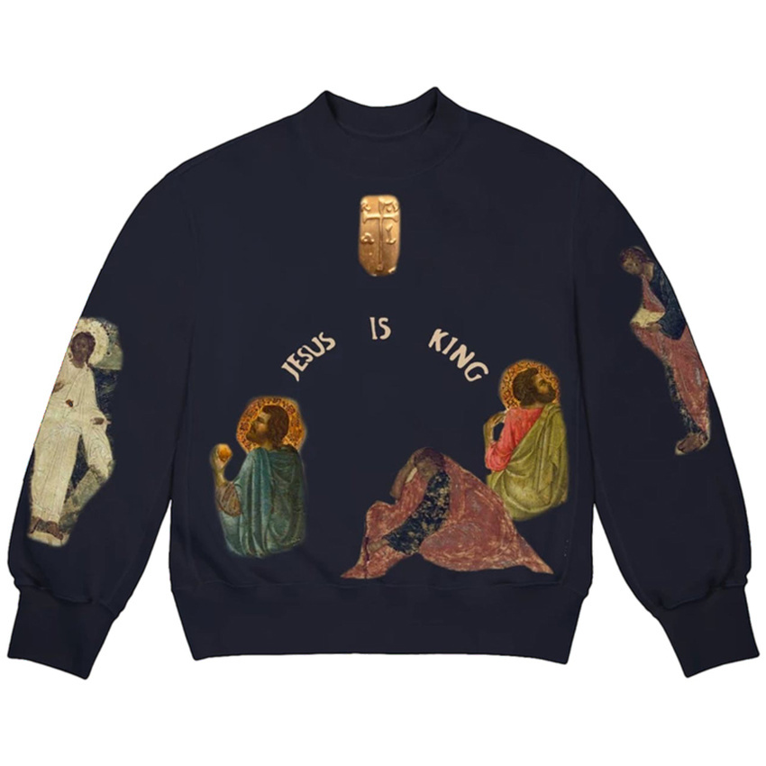 

jesus is king crewneck female male sweatshirts 1:1:1 sunday service kanye west hoodie foam printing caau, Black
