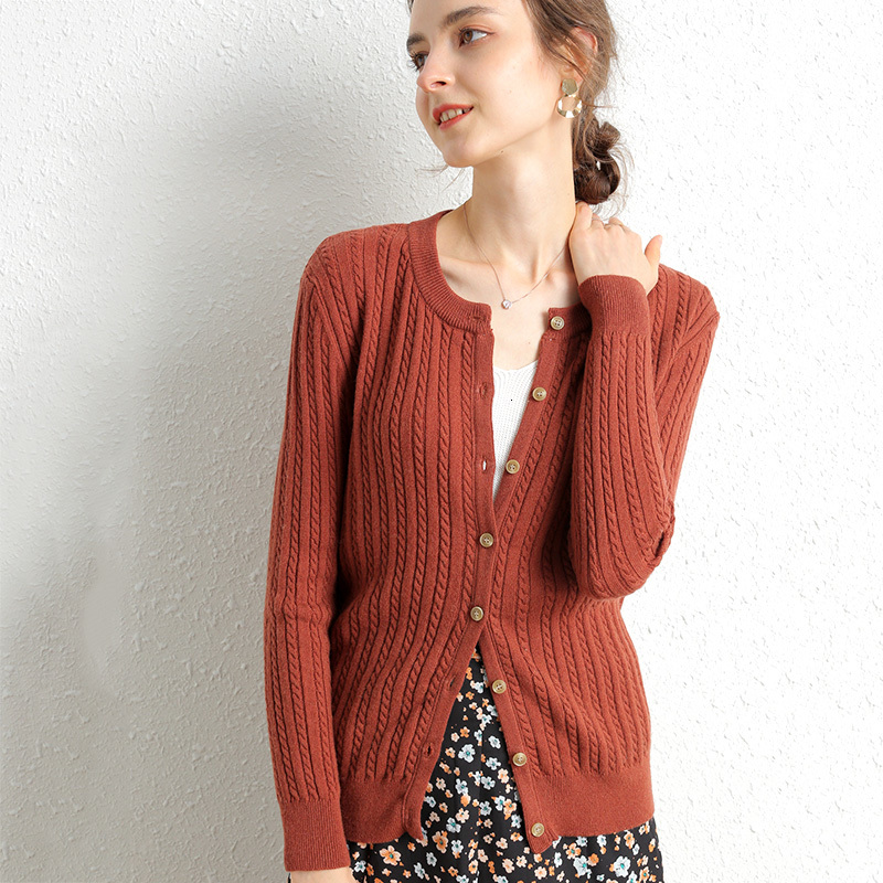 

2021 New Inverno Das Mulheres Atmosfera Boto Cardigan Toro Oneck Sweater Moda Suter De Cashmere Manga Longa Cardiga Quente 9egy, Green