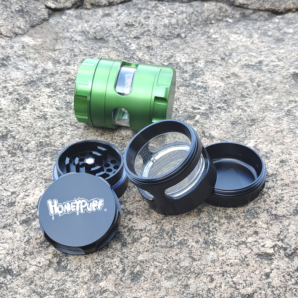 

HONEYPUFF Window Style Herb Grinder 50MM Large 5 Piece Aluminum Smoking Grinder With Solid Top Metal Tobacco Grinder C0310