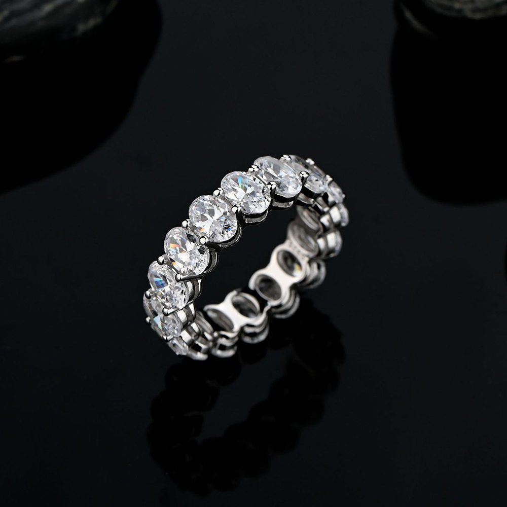 

Trendy 4*6mm Oval High Carbon Diamond Eternity Band Engagement Rings For Women 925 Sterling Silver Wedding Ring Anniversary Gift