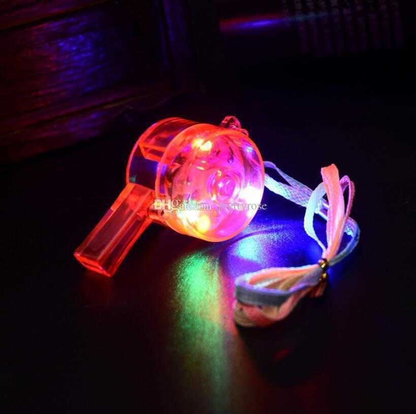 Flashing LED Whistle Blinking glowing Luminous Whistles + Rainbow Necklace Noise Maker Rock xmas Party Toy Gift concert fan atmosphere props
