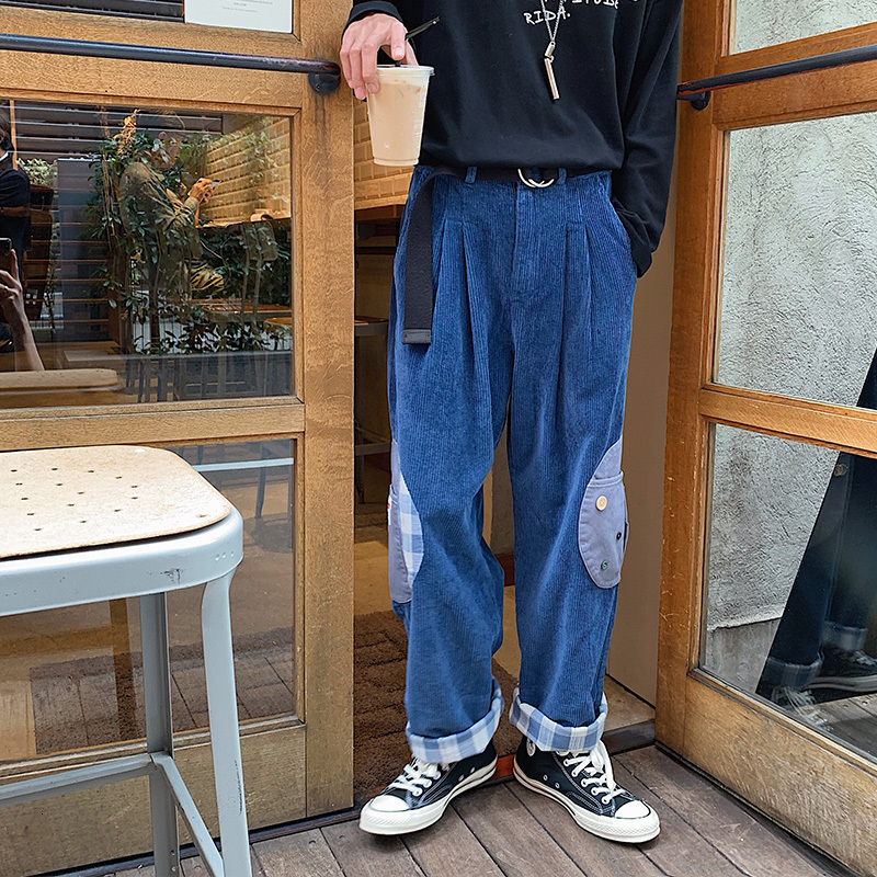 

2021 New Men's Corduroy Fabric Lattice Printing Loose Subsidies Leisure Wash Casual Pants Trousers Hip Hop Sweatpants S- B4ex, Picture color