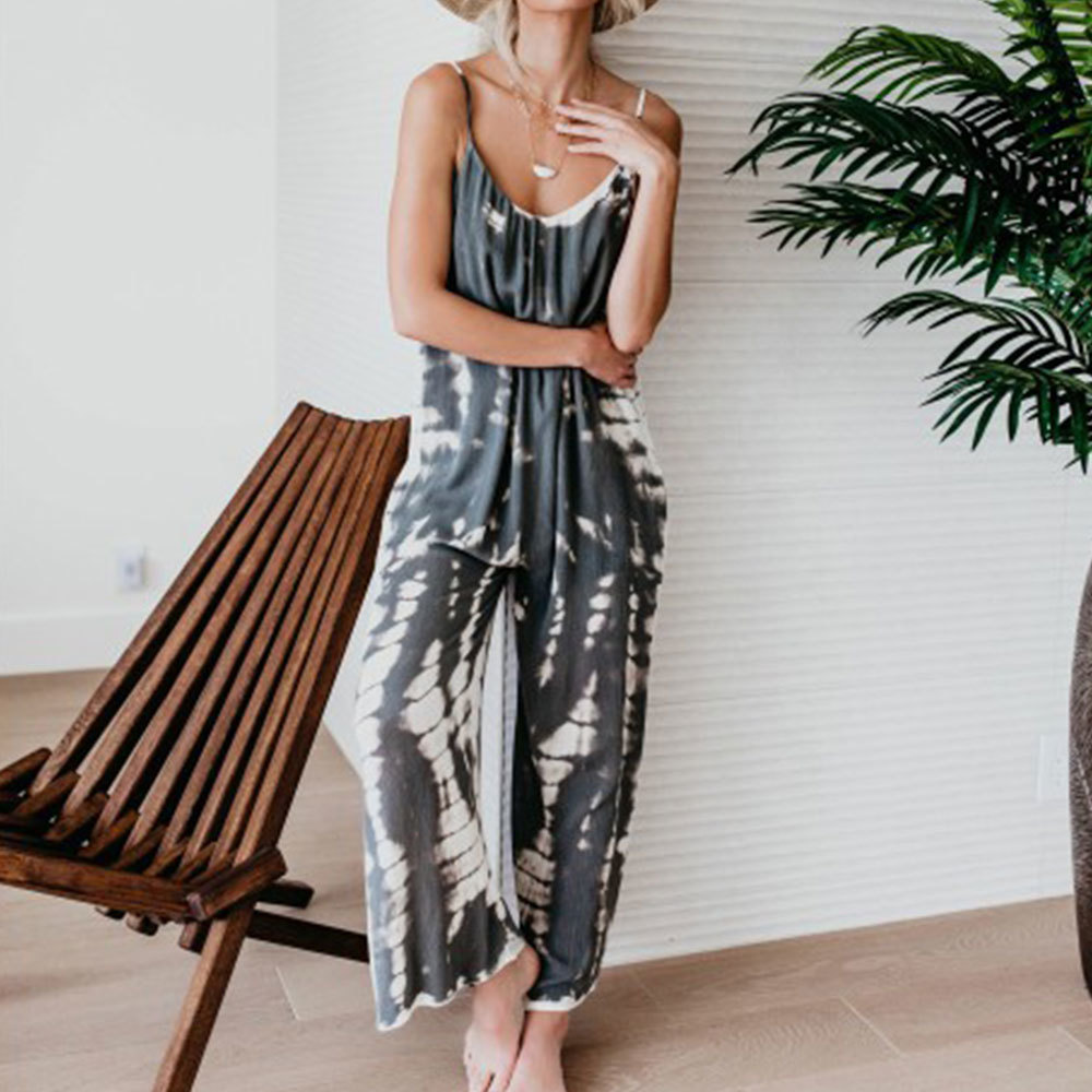 

2021 New Women Cotton Wide Leg Vintage Sleeveless Strap Jumpsuits Holiday Beach Jumpsuit Casual Trouser Ybfk, Beige