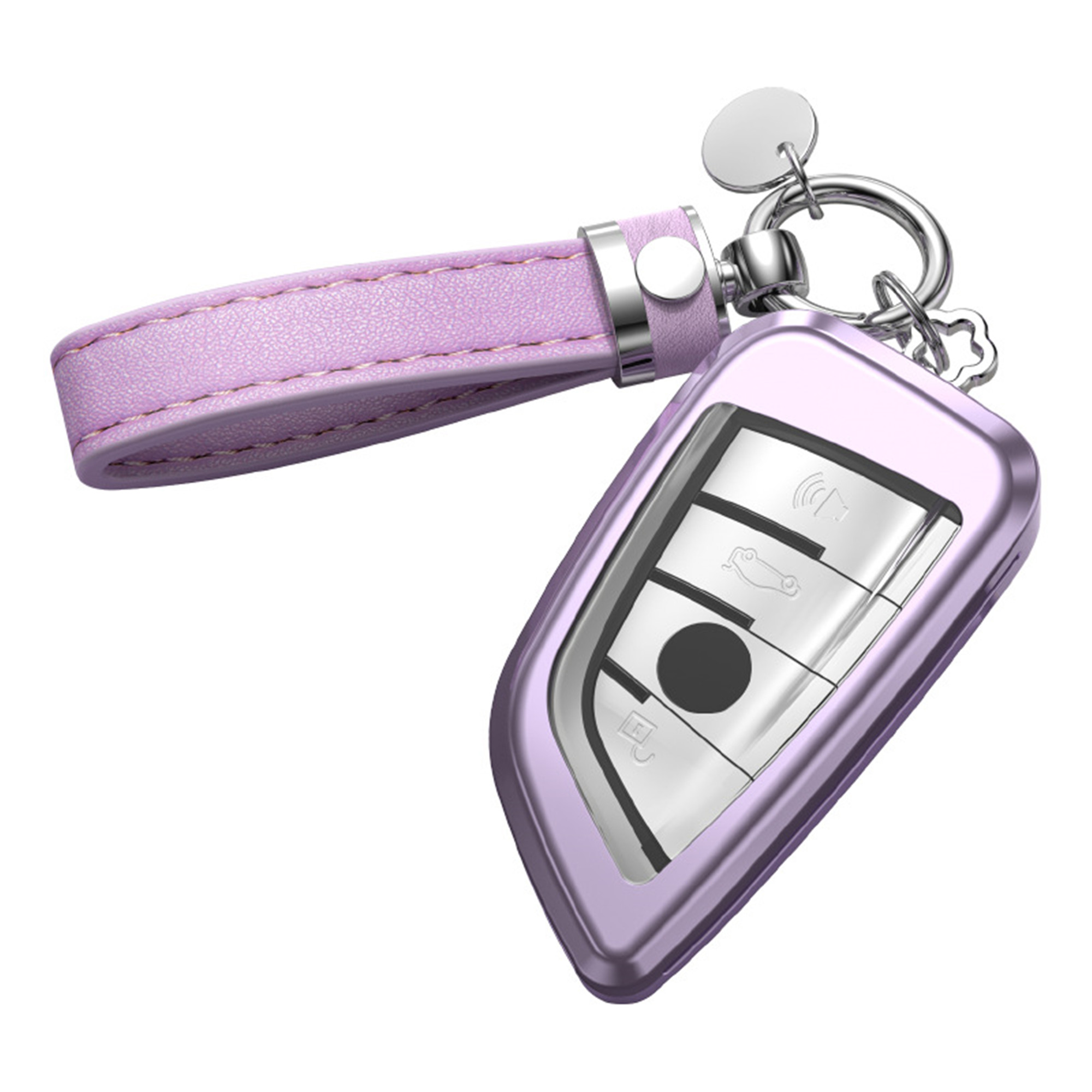 

BMW Women's Leather Car Key Cover Keychain Smart Bag, Pink