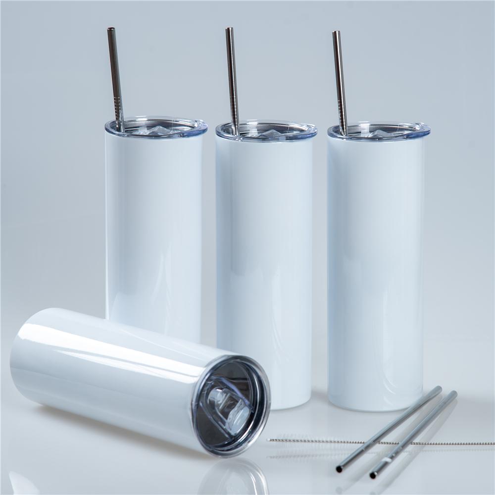 

20oz sublimation tumblers stainless steel straight tumbler seam liner double wall vacuum cups with metal straw and BPA free lid in box insulated drinking bottle, 20oz white