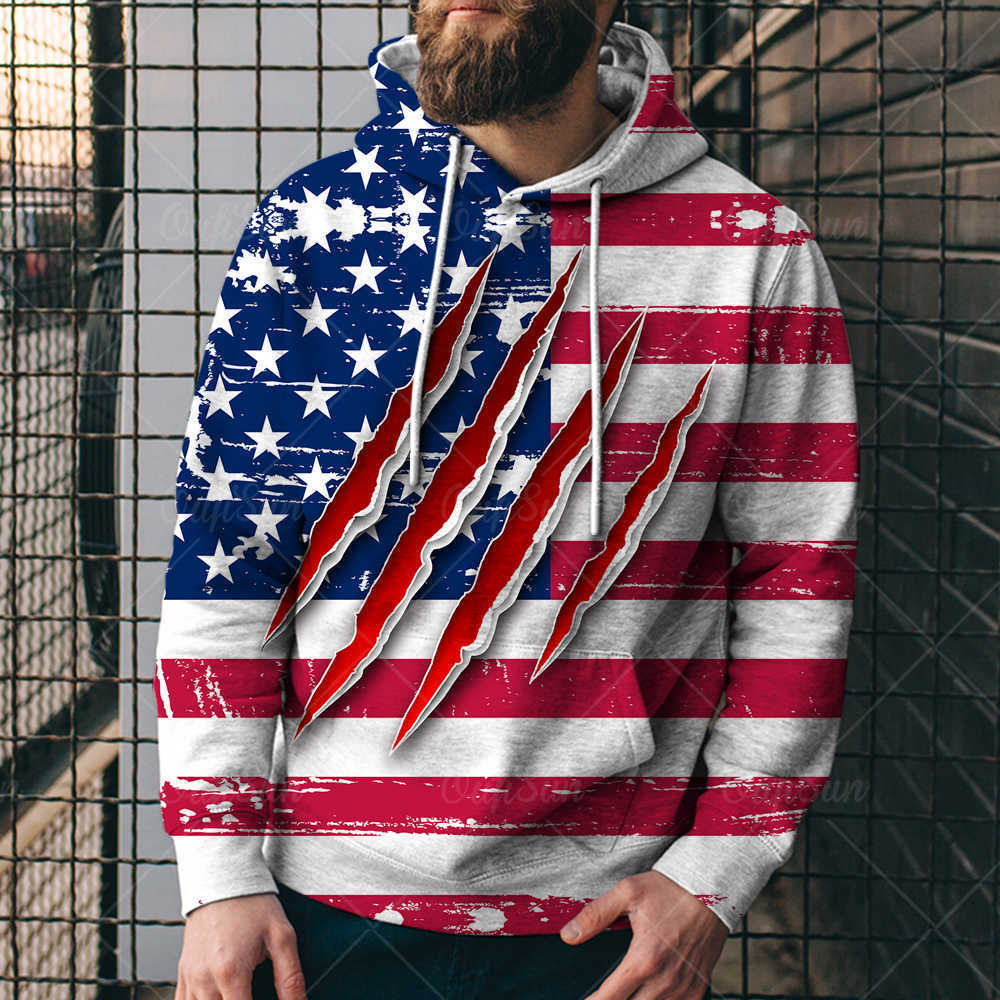

spring and autumn monsoon fashion american flag printed men's sweater trend hip hop style pullover loose 3d sweater4y0c, Black
