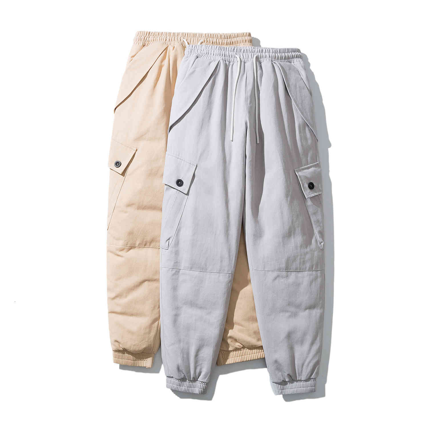 

2021 autumn winter down pants men's tube overalls thickened Multi Pocket Plush sports loose, Khaki