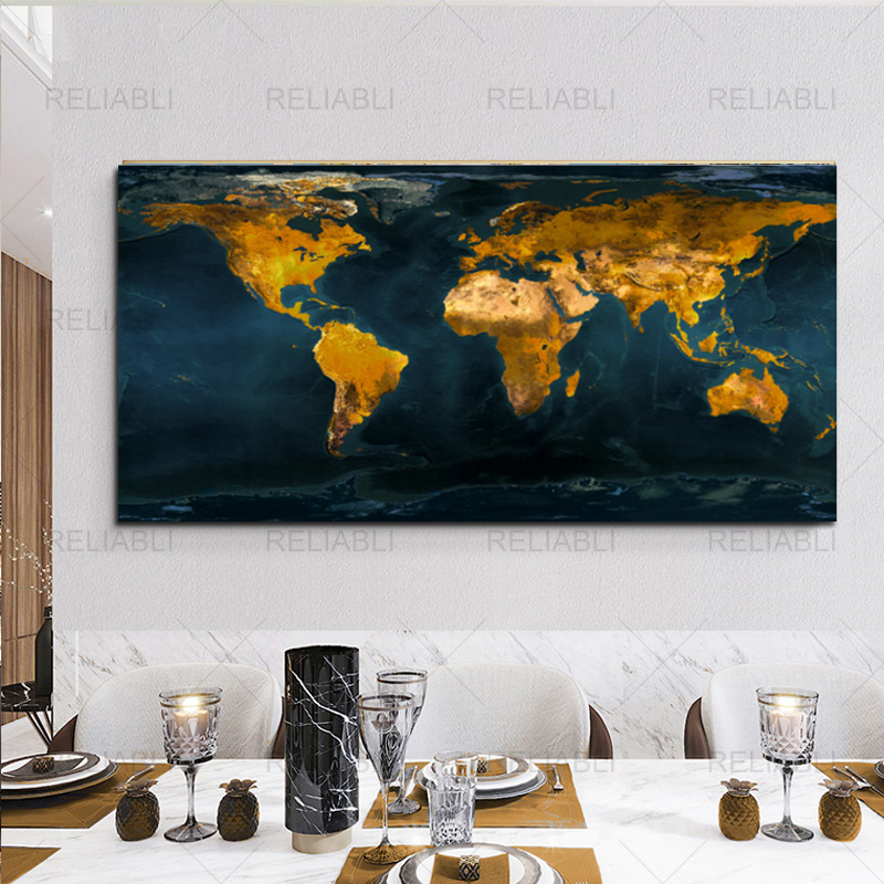 

Modernist Gooden world map canvas single oil painting modernist fashion decoration Goodcar poster frame living room interior mural