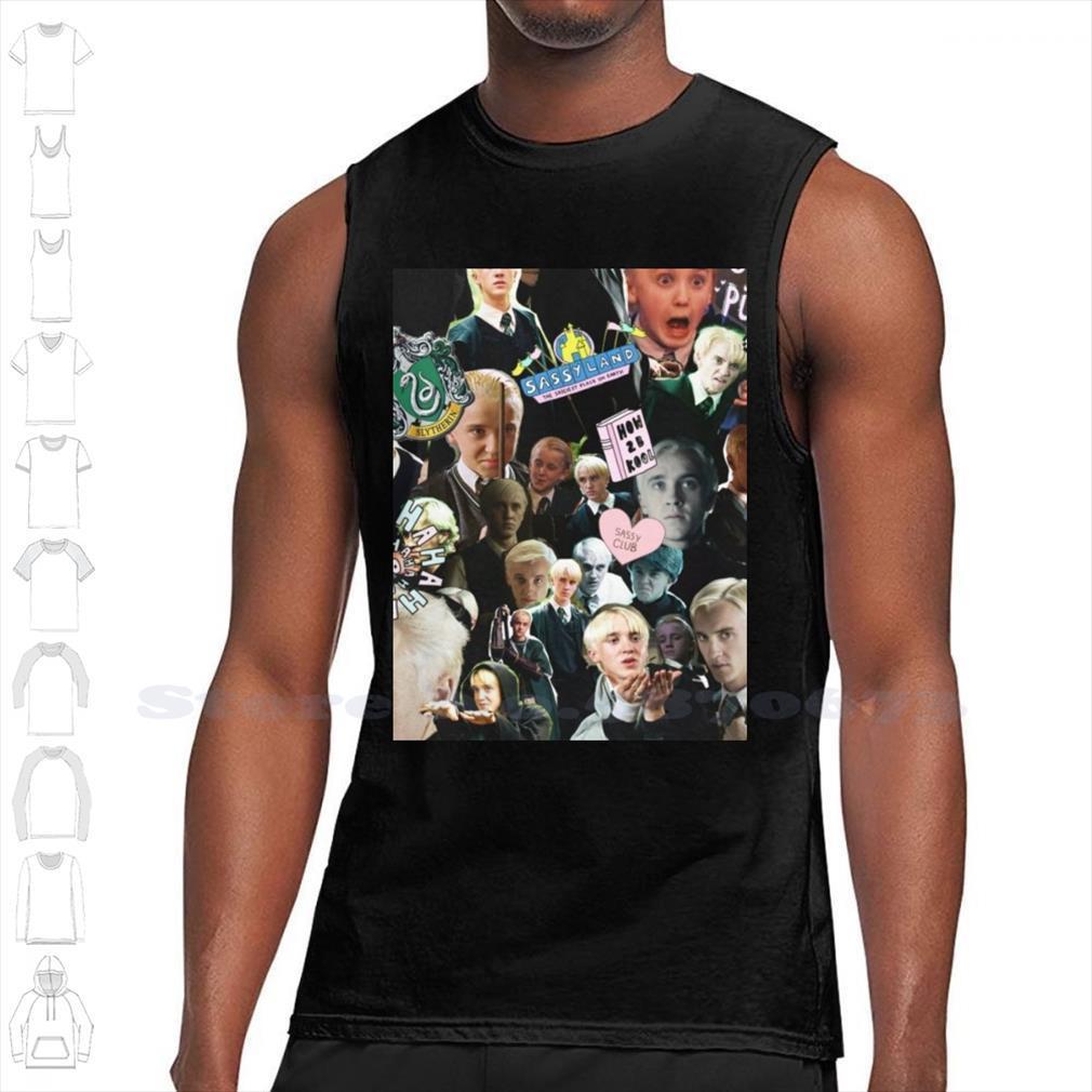 

draco malfoy collage black white sleeveless tank men women tom felton green magic fandom jk, White;black