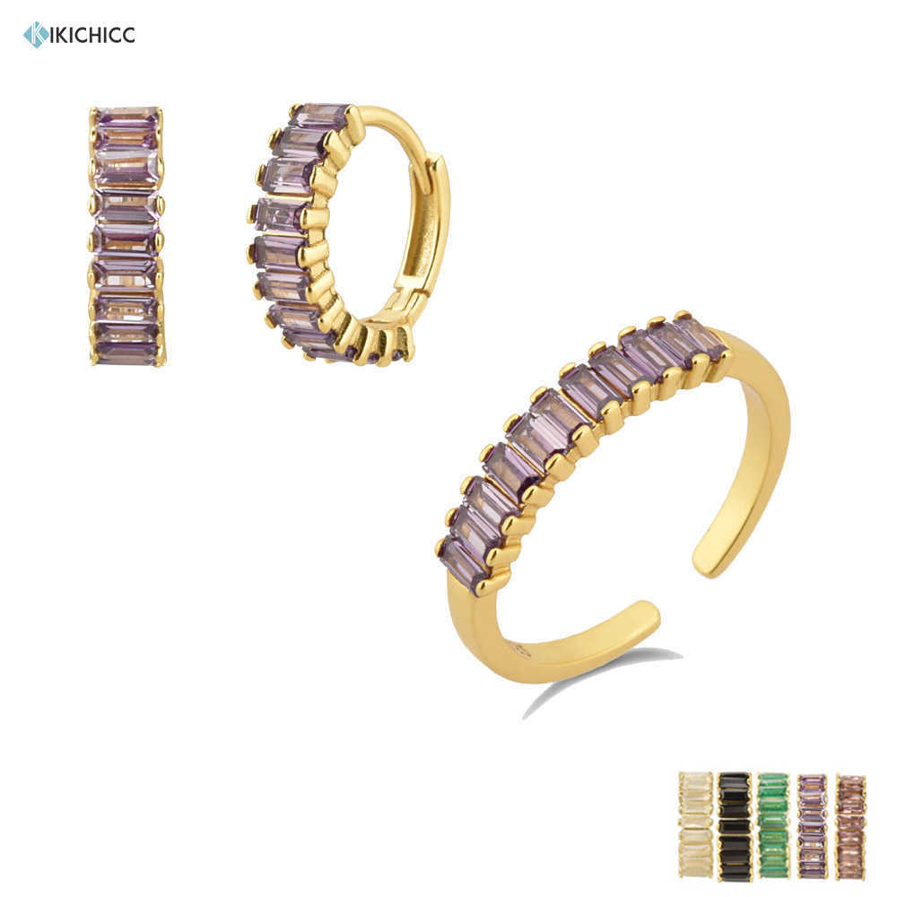 

ANDYWEN 925 Sterling Silver 5 Colors Square Zircon CZ Hoops Earring Piercing Resizable Jewelry Set Fine Fashion Party Jewel 210608, White