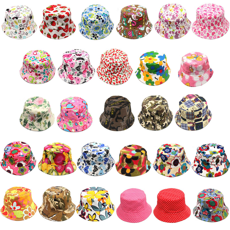 Kids Summer hats Boys Girls Cotton Beanie Bucket Hat Casual Flower Sun Printed Basin Canvas Topee Baby Hats 30 Colors