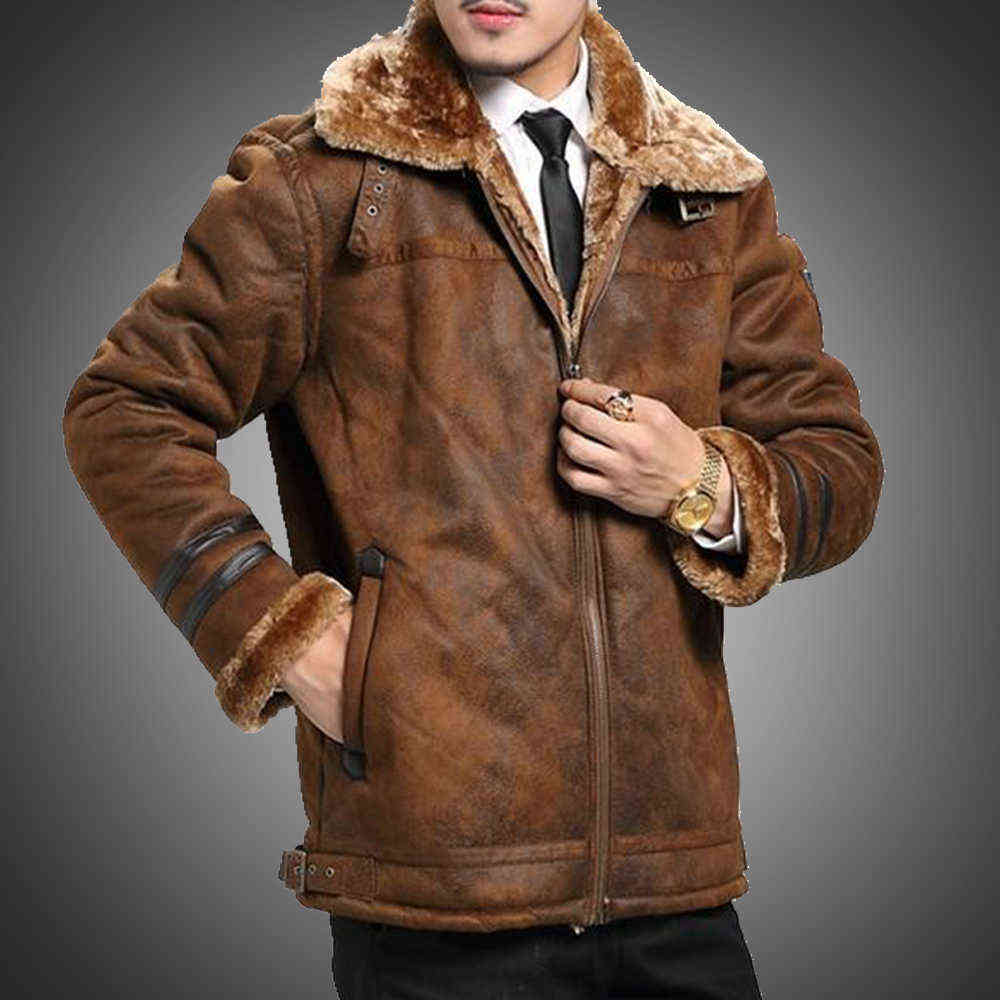 

Autumn Winter Jacket Men Vintage Style Faux Leather Jacket Men Fur Lined Warm Coat Motorcycle Jacket Fashion Mens Jackets 210603, Mgh01 khaki