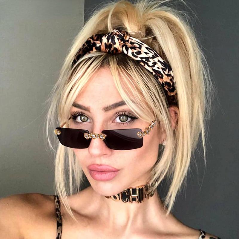 

Sunglasses Crystal Vintage Rhinestone Glasses Eyewear Rimless Diamond Women 2021 Rectangle Steampunk Sun GlassesUV400 Oculos