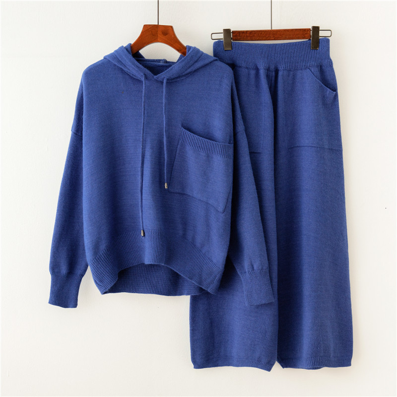 

Spring Women Hoodie Pants Wide Leg Women's New Fashion Retro Sweatshirt of Two Suit Parts Odsk, Blue.