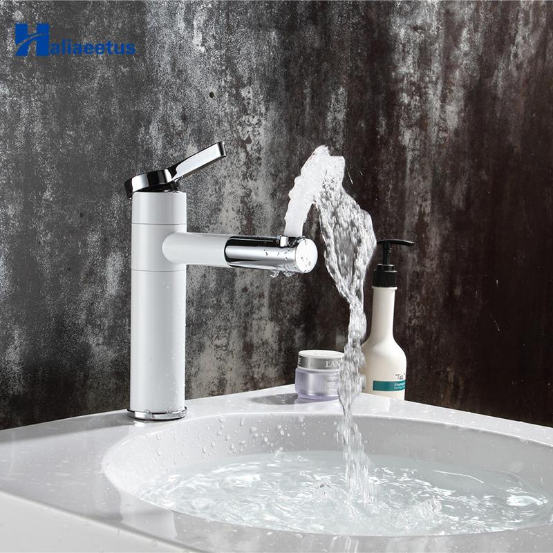 

Bathroom Sink Faucets Countertop Elegan White Painting Brass Made Basin Faucet Vessel Sinks Mixer Vanity Tap Swivel Spout Deck Mounted