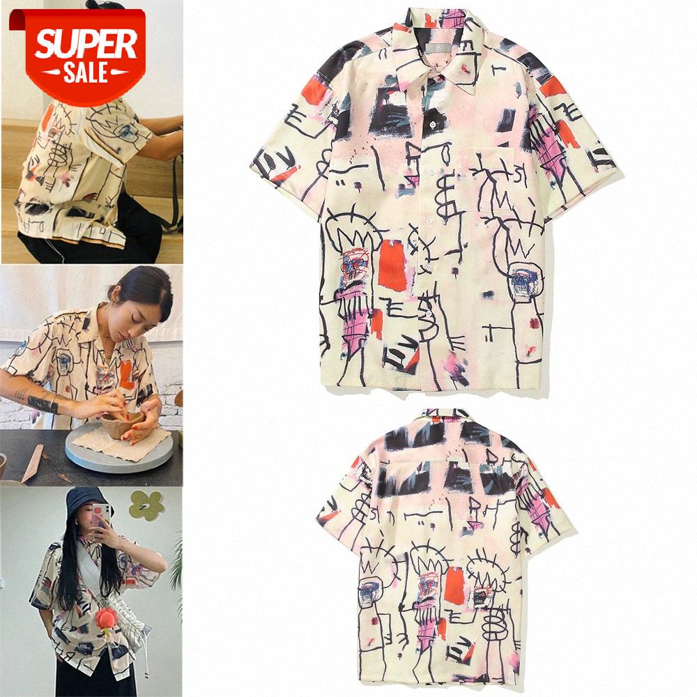 

Men's hip hop casual retro avatar Wei Yi short sleeve shirt day #mT6A, White;black