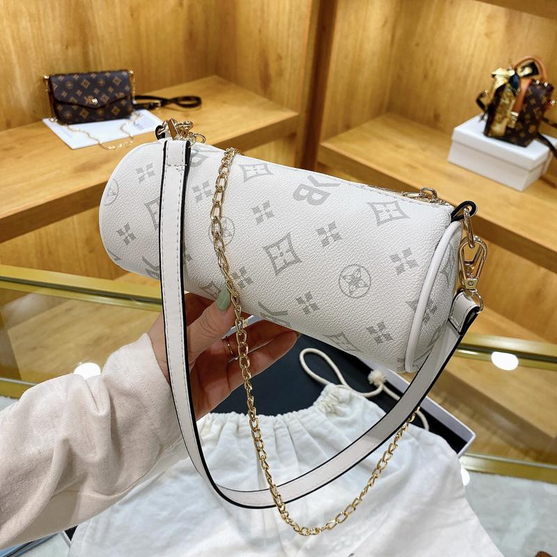 

Evening Bags 2021 Fashion Printing Women Shoulder Messenger Women's Leather Bag Casual Cylindrical Ladies Chain Crossbody Handbags, 846 white