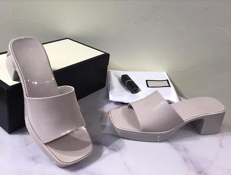 

hfl26 hi-top women Paris Design Summer heel Sandals Beach Slide Slippers Lady Print Leather Solid Color