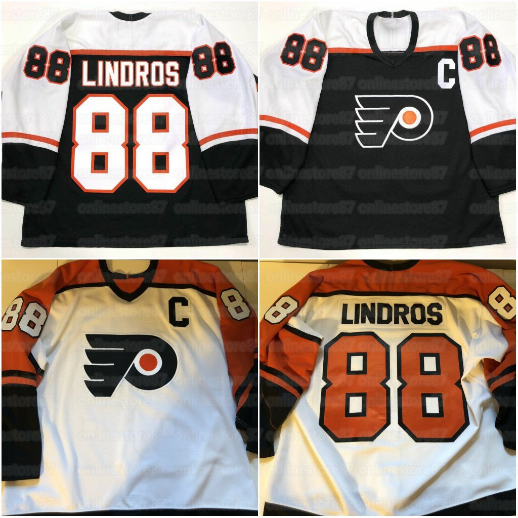 

Philadelphia Flyer White 88 Eric Lindros Retro Hockey Jerseys Men's Women's Youth Customize any name and number, Black