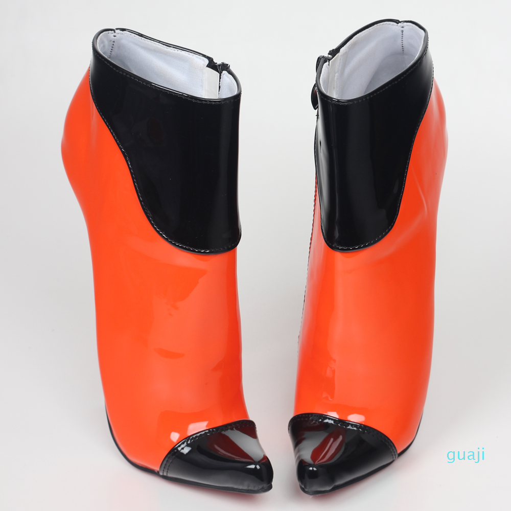 

Extreme Ballet ankle Boots For Women Patchwork Pointed Toe Sexy Cosplay Goth Fetish, Orange-black